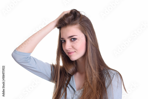 Young woman portrait Isolated on white