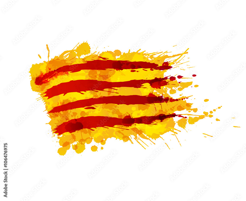 Flag of  Catalonia made of colorful splashes - obrazy, fototapety, plakaty 