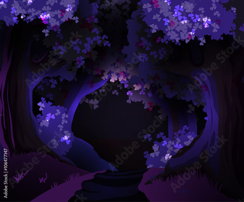 Mystical dark forest vector illustration