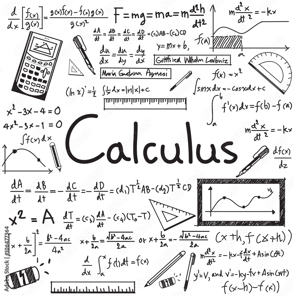Vetor do Stock: Calculus law theory and mathematical formula equation  doodle handwriting icon in white isolated paper background with hand drawn  model for education presentation or subject title, create by vector