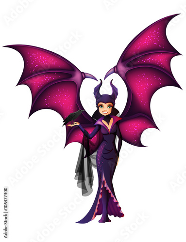 Witch with wings cartoon character isolated