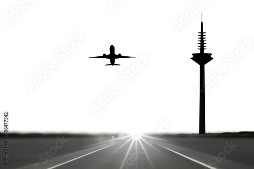 Frankfurter Fernsehturm mit Flugzeug photo