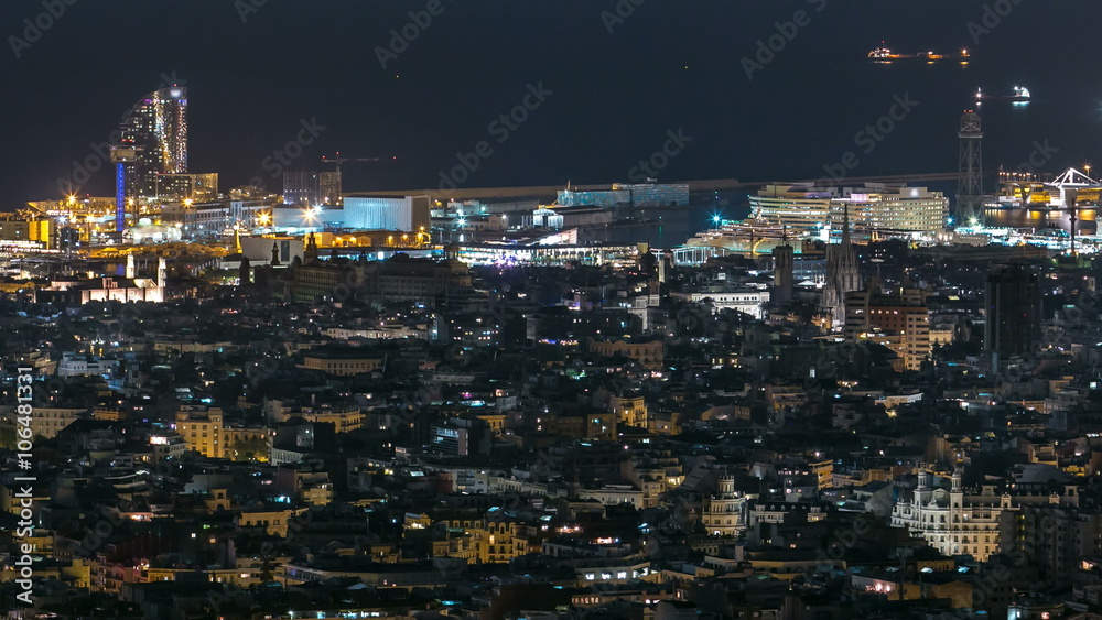 View of Barcelona timelapse, the Mediterranean sea and port of Barcelona from Bunkers Carmel. Catalonia, Spain. View of Barcelona timelapse, the Mediterranean sea and port of Barcelona from Bunkers Carmel. Catalonia, Spain.