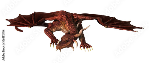 3D Illustration Red Fantasy Dragon on White © photosvac