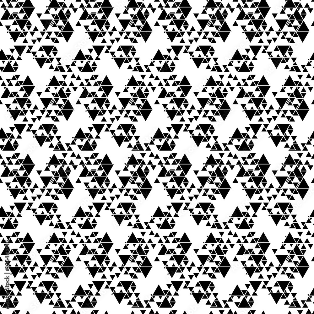 Triangular seamless vector pattern. Abstract black triangles on white background