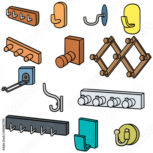 vector set of wall coat rack and coat hook