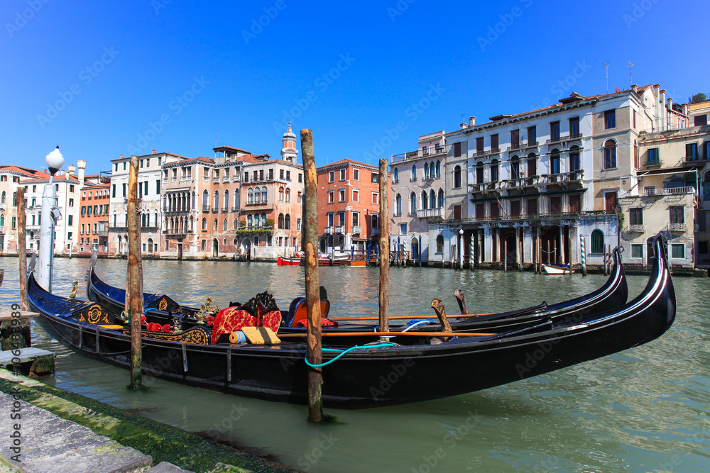Traditional Gondolas at Venice Rialto grand canal