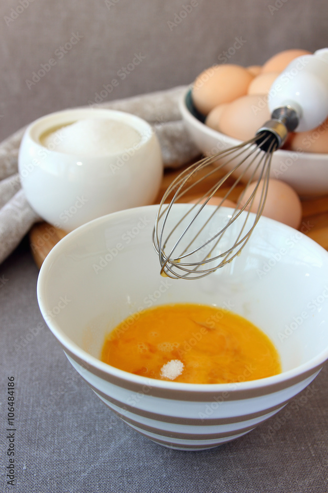 Preparation of a cooking recipe of eggs..