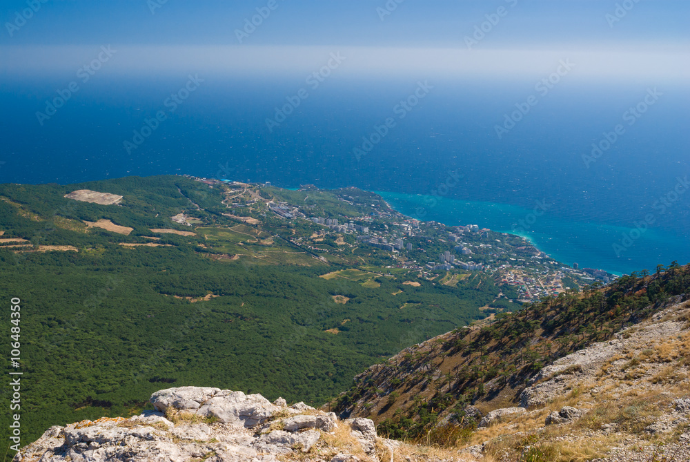 View on Crimean shore near Gaspra settlement from Ai-Petri mountain