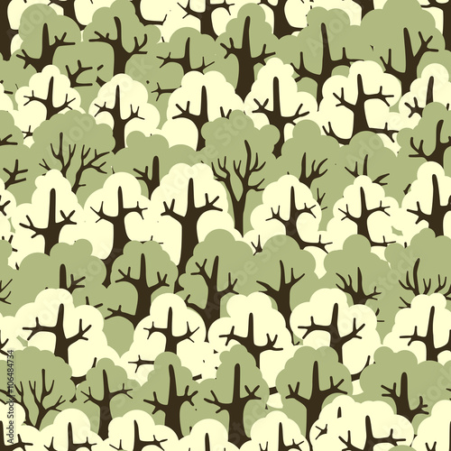Seamless wallpaper forest of deciduous trees.