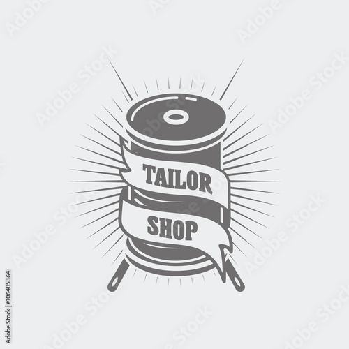 Vector logo or label template for tailor shop and sewing. Two needles and spool of thread