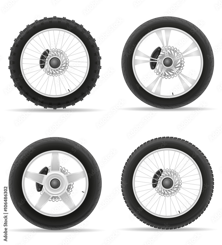Obraz premium motorcycle wheel tire from the disk set icons vector illustratio