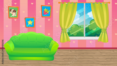 Pink Room With Green Sofa