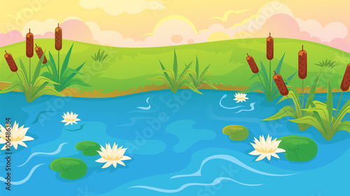 Pond With Reeds And Lilies