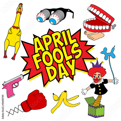 Fototapeta April Fools Day fun stuff set vector illustration