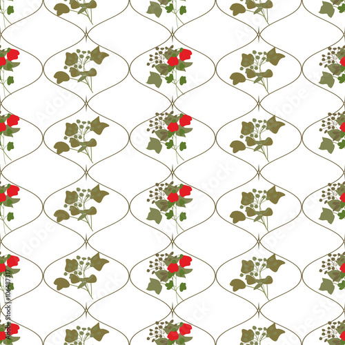 Elegant vector repeating pattern with flowers and leaves.