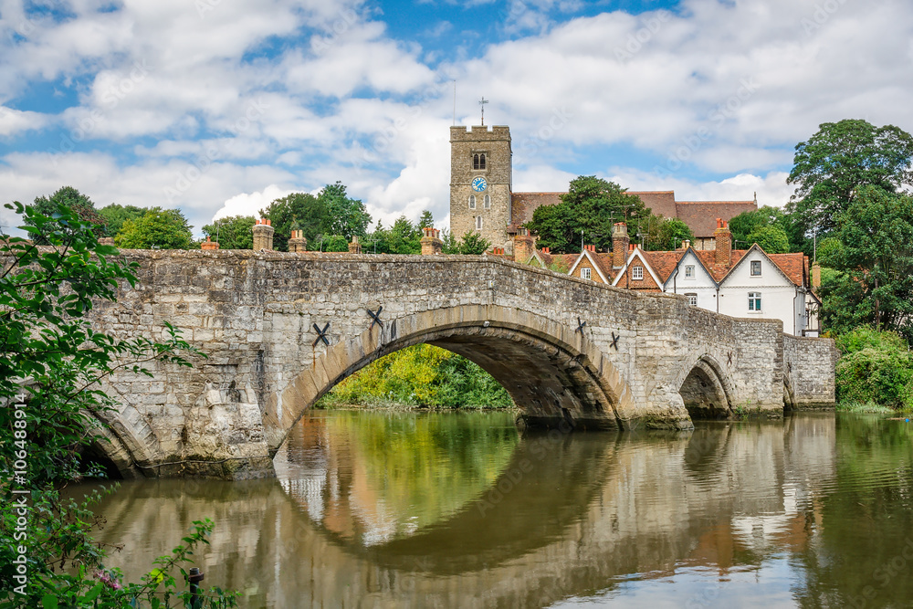 Rural Kent. View of Aylesford village  with medieval bridge and church in Kent, England.