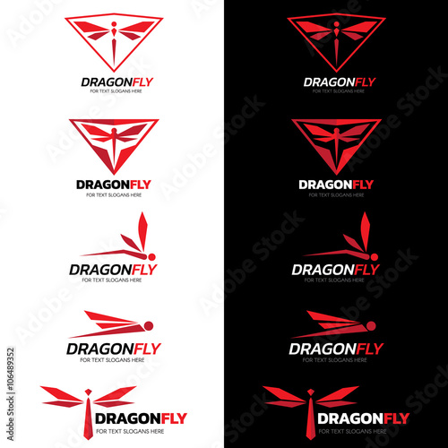 Red Dragonfly logo vector set art design