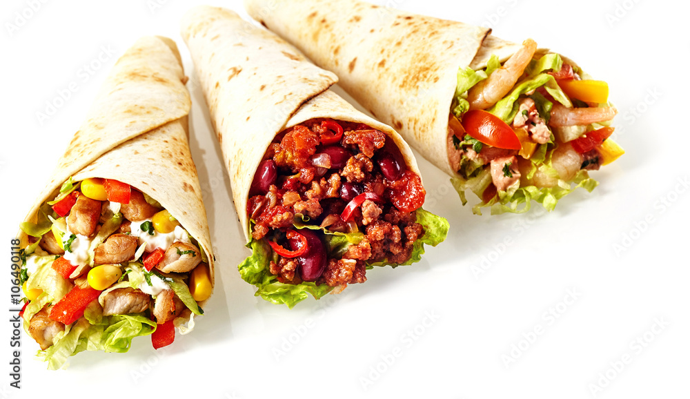 Φωτογραφία Trio of Tex Mex Fajita Wraps with Various Fillings