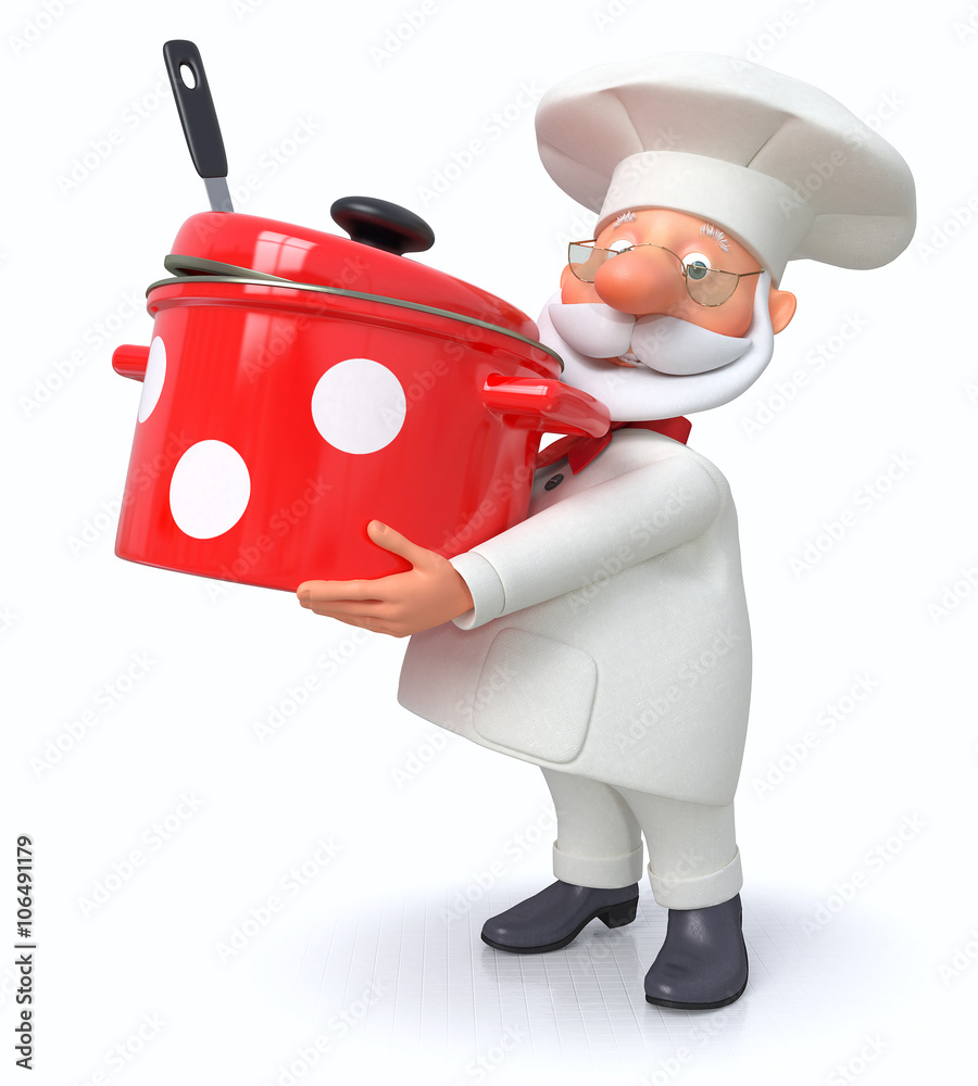 Naklejka premium The cook with a pan and a ladle