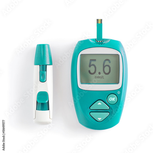 Glucometer and Syringe Isolated on White