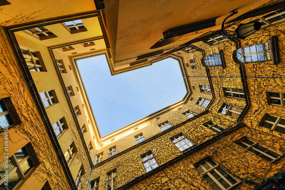 The view from the bottom at the courtyard Wroclaw,