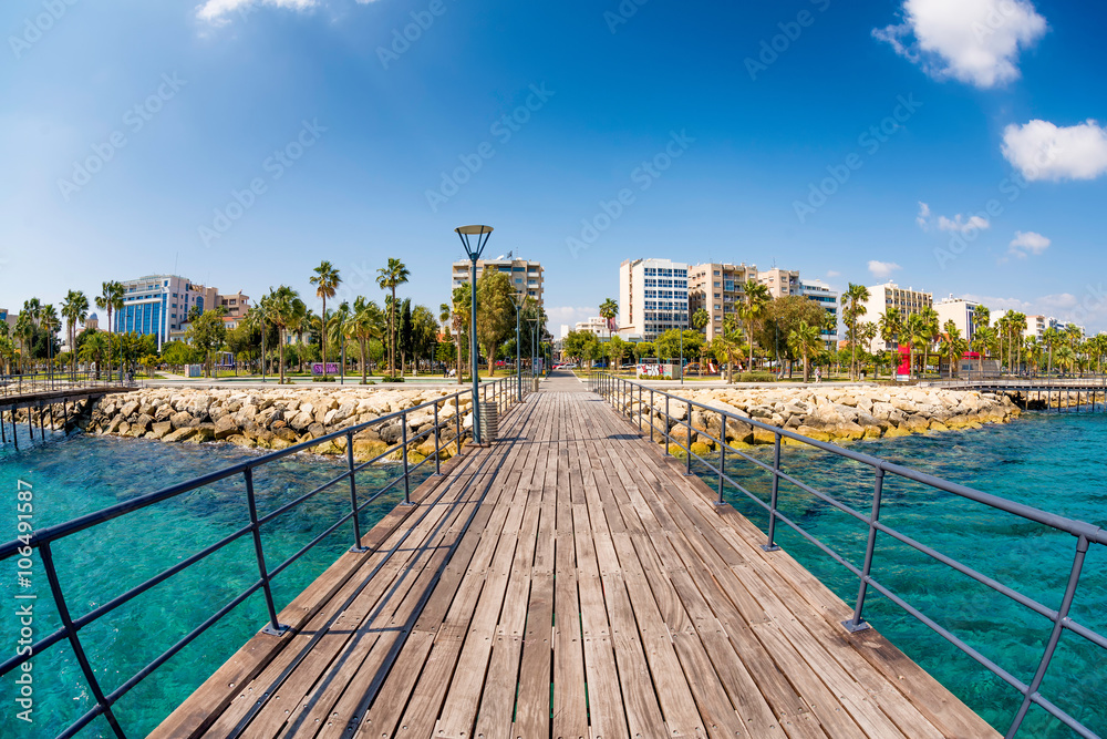 Limassol, Enaerios Seafront, view from old wooden pier. Cyprus