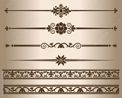 Design elements - decorative line dividers and ornaments. Vector illustration.