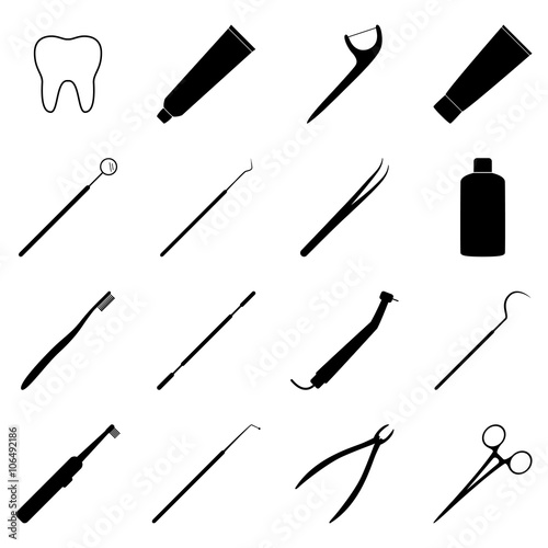 Set of black dental icons, vector illustration