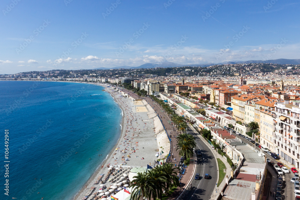 panoramic view of Nice coastline, France