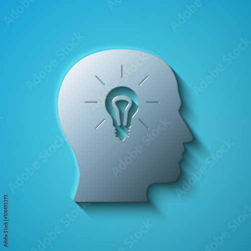 Information concept: flat metallic Head With Light Bulb icon, vector