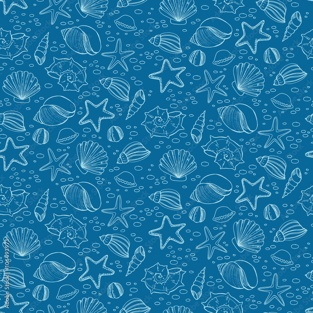Seamless patten with shells in sketch style Seamless patten with shells in sketch style