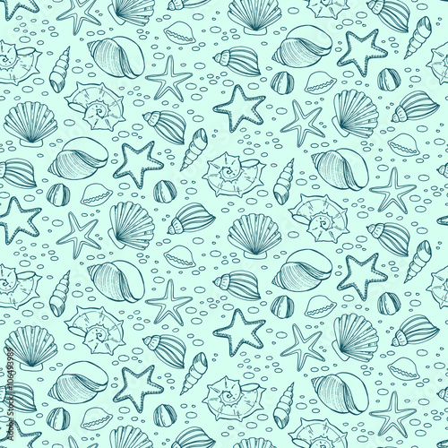 Seamless patten with shells in sketch style