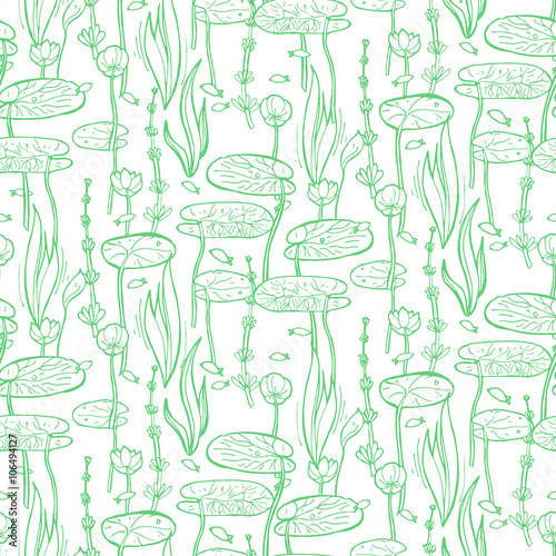 Seamless pattern with water and underwater plants