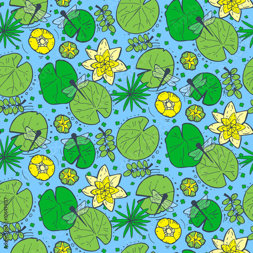 Seamless pattern with water and underwater plants