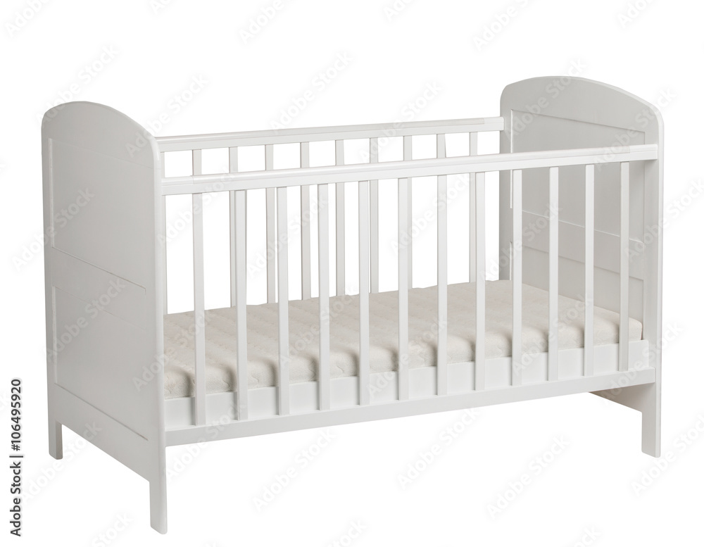 White crib for kids isolated on white background White crib for kids isolated on white background