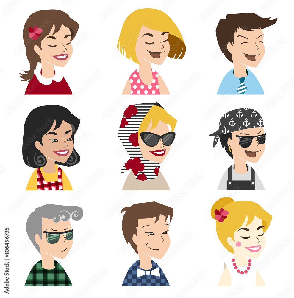 People vector icons. Avatar in retro style. Face located in user profile. People vector icons. Avatar in retro style. Face located in user profile.