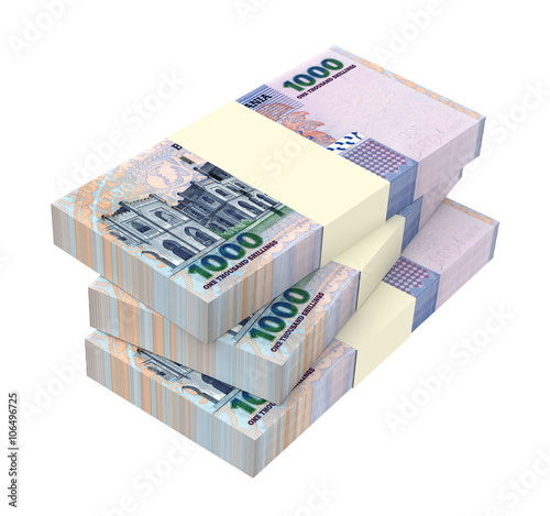 Tanzanian shilling bills isolated on white background. Computer generated 3D illustration.