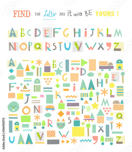 Find the Letter ! Funny game for kids. Cute paper cut alphabet.