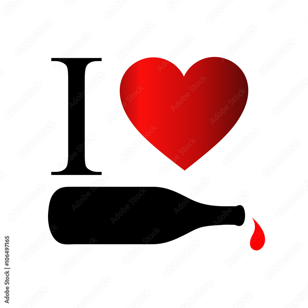 I love wine- a bottle with wine droplet I love wine- a bottle with wine droplet