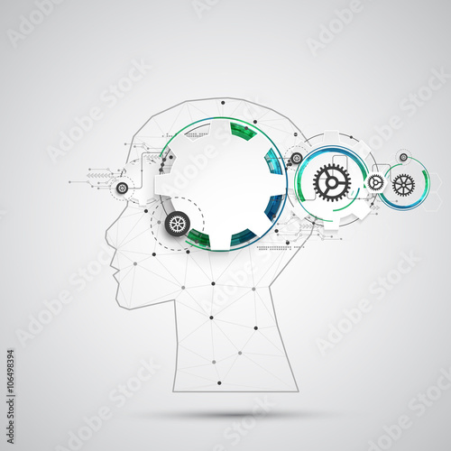 Creative brain concept background with triangular grid. Artifici
