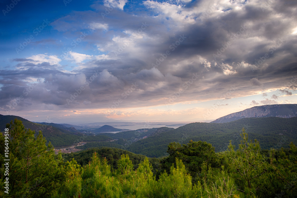 Beautiful dam over mountains