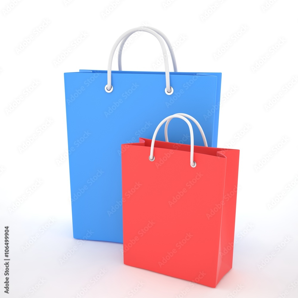 Paper Shopping Bags isolated on white background. 3D rendering. Paper Shopping Bags isolated on white background. 3D rendering.