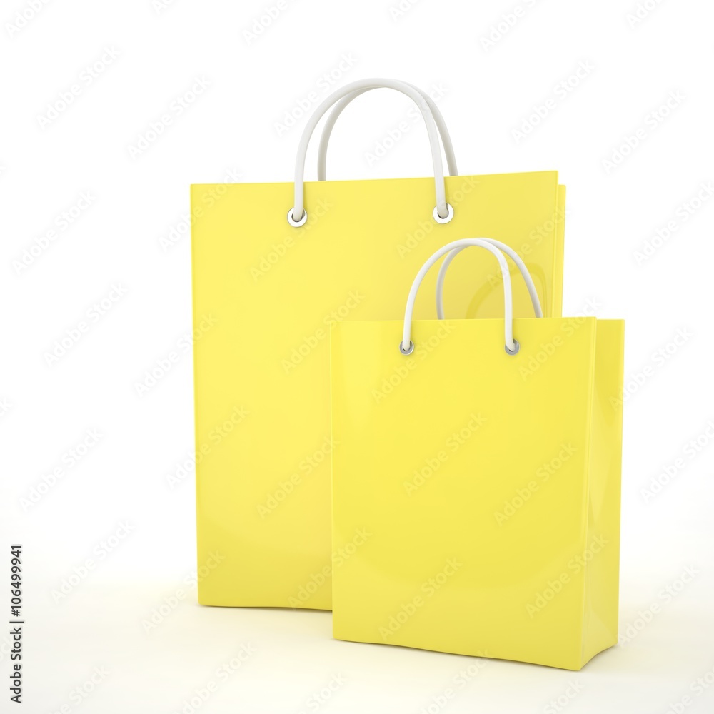 Paper Shopping Bags isolated on white background. 3D rendering. Paper Shopping Bags isolated on white background. 3D rendering.