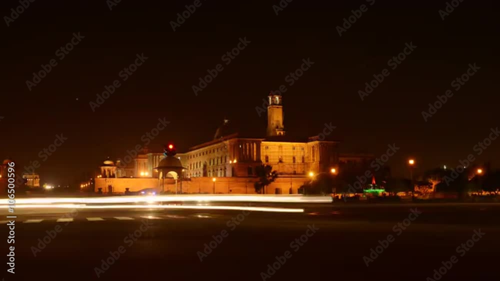 Fast motion shot of traffic moving in front of the Rashtrapati Bhavan, New Delhi, India Fast motion shot of traffic moving in front of the Rashtrapati Bhavan, New Delhi, India