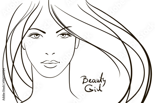 Young woman face with long blond hair