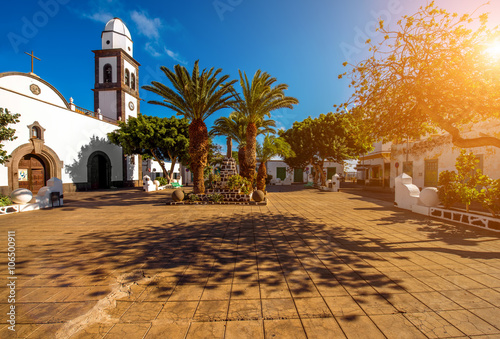Central old square with San Gines church in Arrecife city on Lanzarote island in Spain photo
