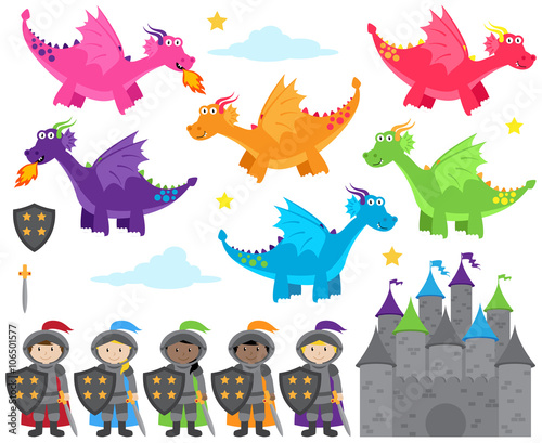 Vector Collection of Dragon and Knights Themed Images