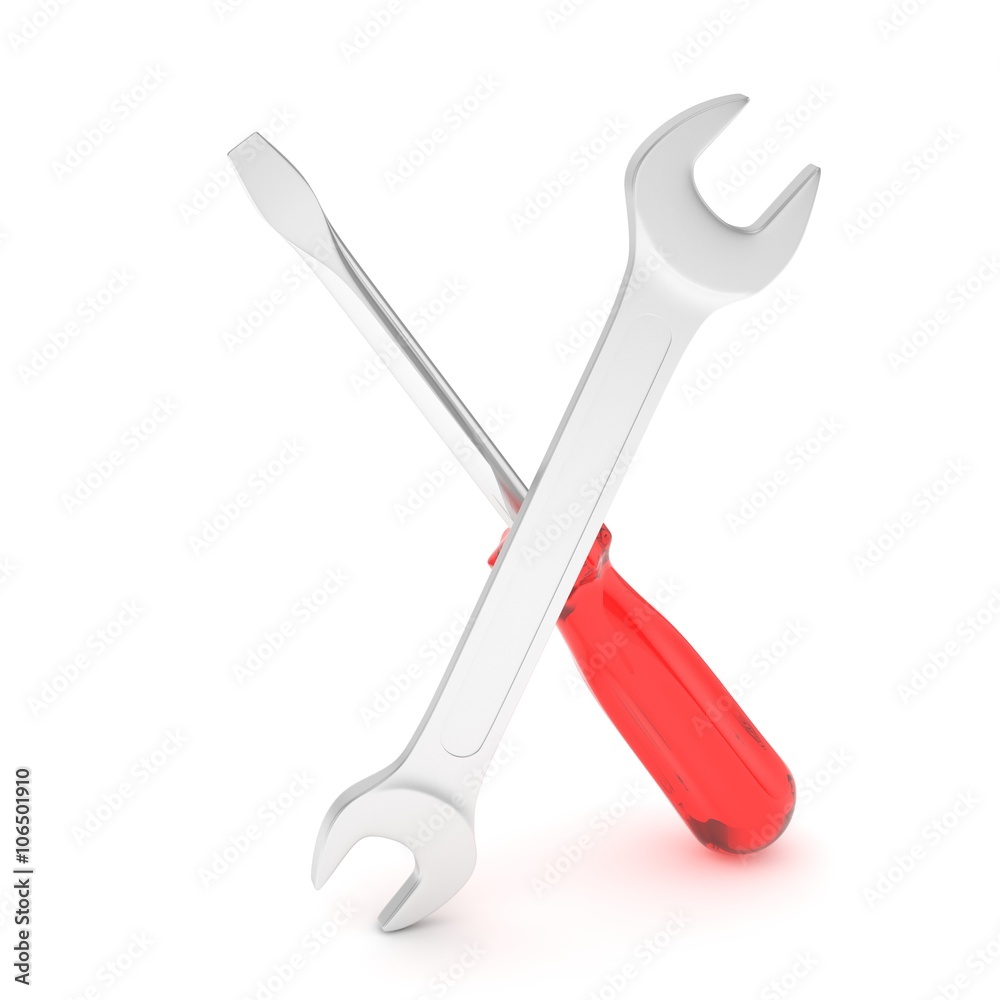 3D Illustration Wrench and screwdriver, service concept 3D Illustration Wrench and screwdriver, service concept