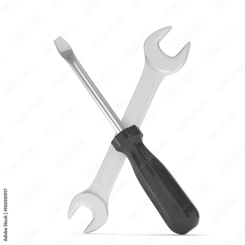 3D Illustration Wrench and screwdriver, service concept 3D Illustration Wrench and screwdriver, service concept
